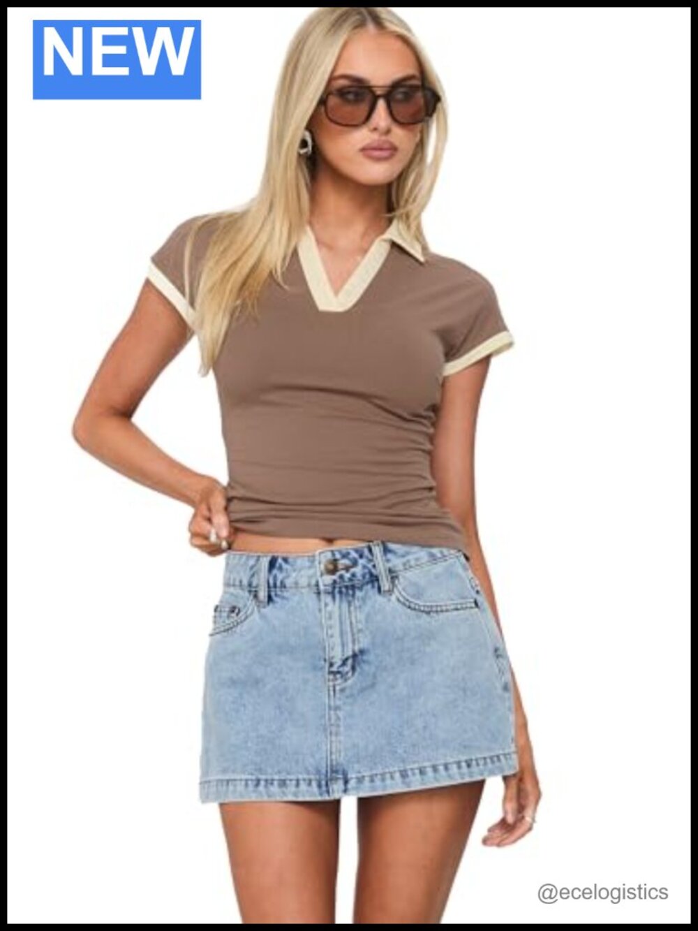 Low Rise Denim Mini Skirt with Exposed Stitching and Belt Loops